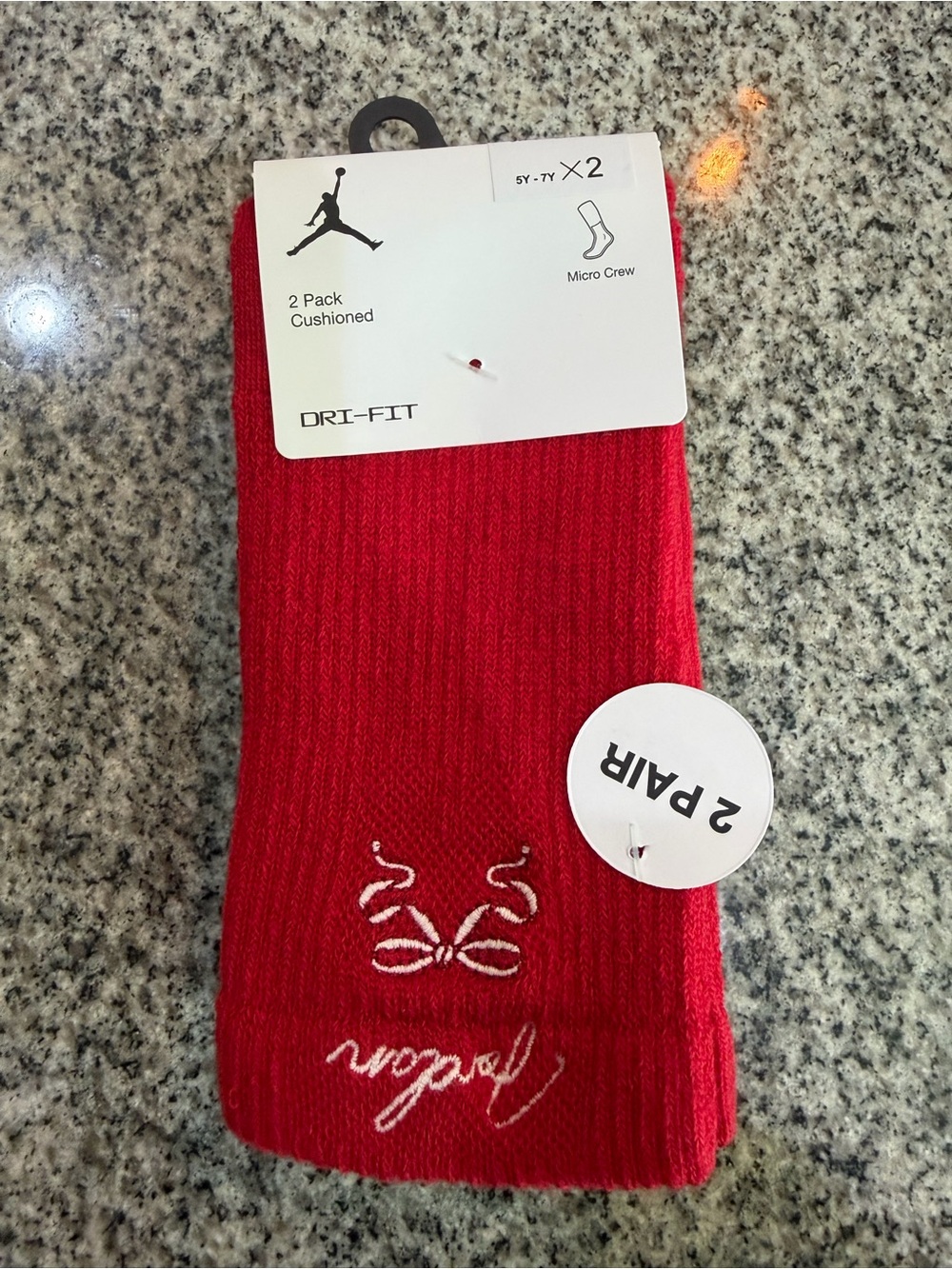 Jordan Dri-FIT Red Micro Crew Socks - 2 Pack 5-7 yrs NWT
